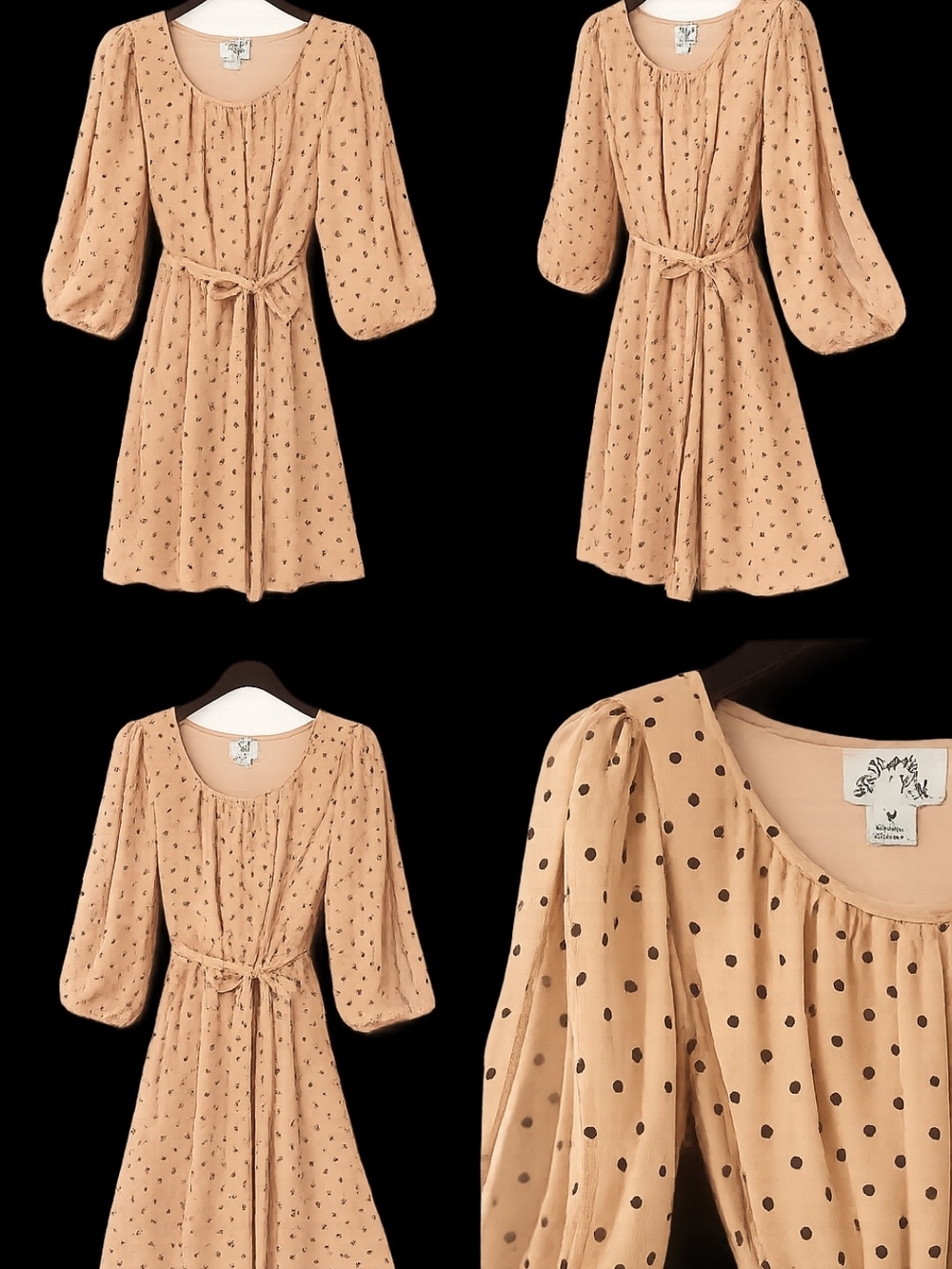 Sweet Storm Beige Polka Dot Tie-Waist Mini Dress